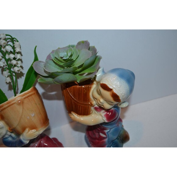 1950s Vintage Dutch Planters Kitsch Bucket Boy and Girl - Picture 3 of 8